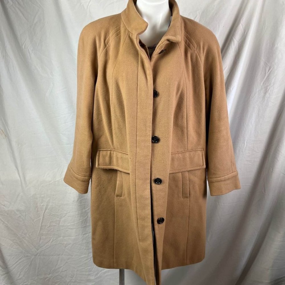 Womens Camel Button-Front Wool Blend Coat